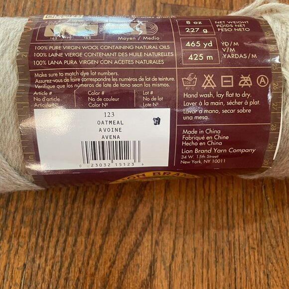 Lion Brand Fisherman's 100% Pure Virgin Wool Oatmeal #123 8 oz Yarn Knit Crochet - Picture 4 of 5